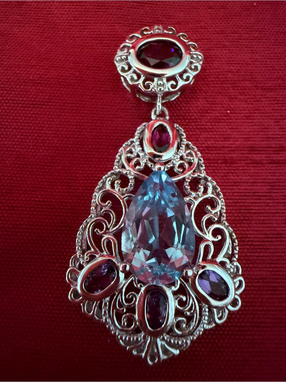 Sterling SilverTeardrop Pendant with Blue and Amethyst Stones